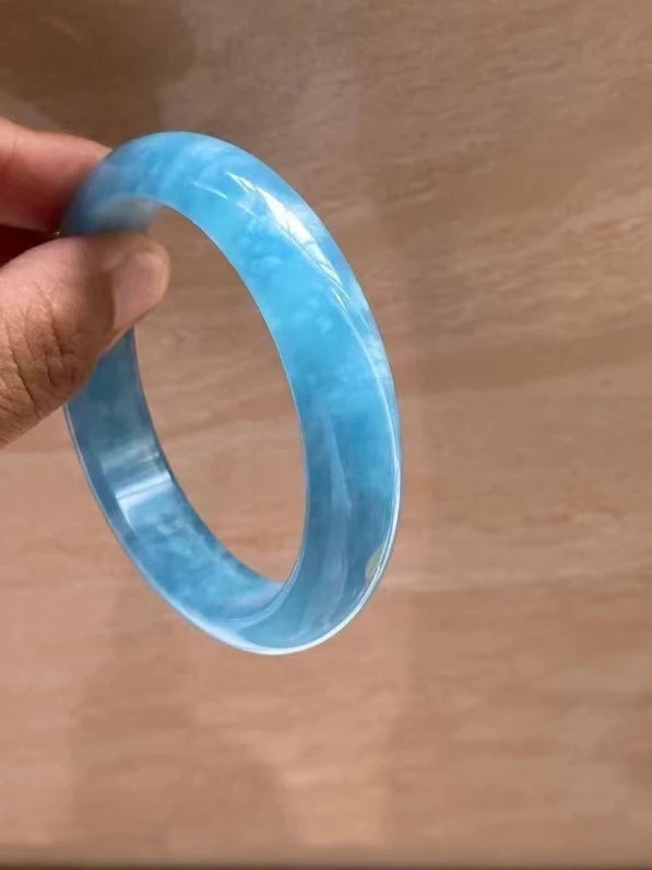 Pulseira redonda de água-marinha azul natural do Brasil diâmetro interno 61 mm pedra da moda para mulheres AAAAAA