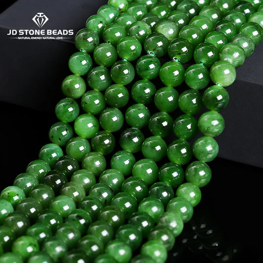 Contas de jade verde natural hetian, espaçador solto redondo, 6, 8, 10 mm, escolha o tamanho da conta de jaspe para fazer joias, acessórios para pulseiras faça você mesmo