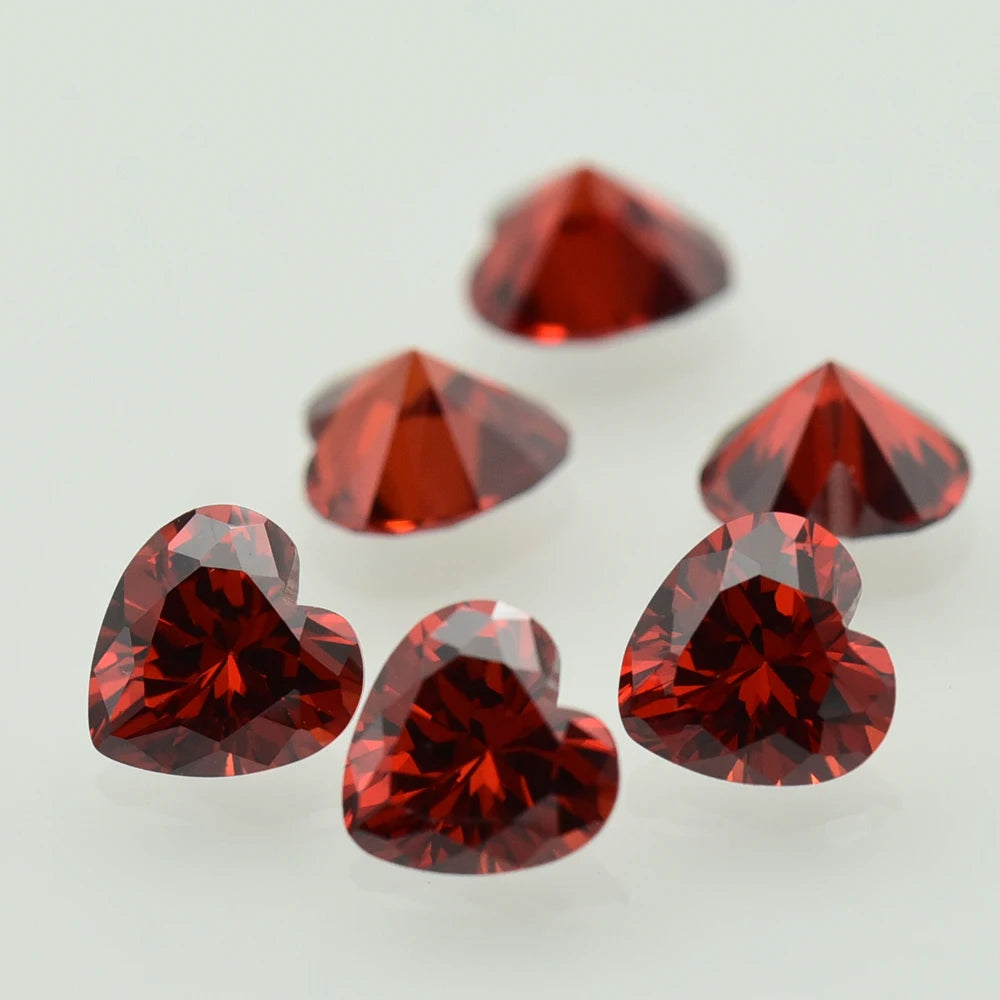 Heart Shape Garnet Cubic Zirconia Brilliant Cut Loose CZ Stone Synthetic Gems Beads For Jewelry 2x2-16x16mm DIY for Jewelry