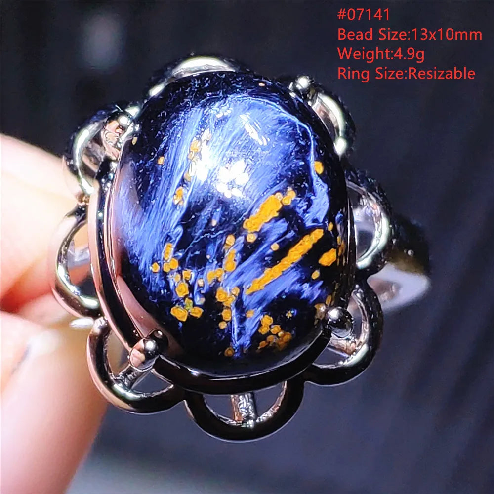 Natural Blue Pietersite Oval Adjustable Ring Women Jewelry Chatoyant Beads Namibia Jewelry Yellow Petersite Stone AAAAA