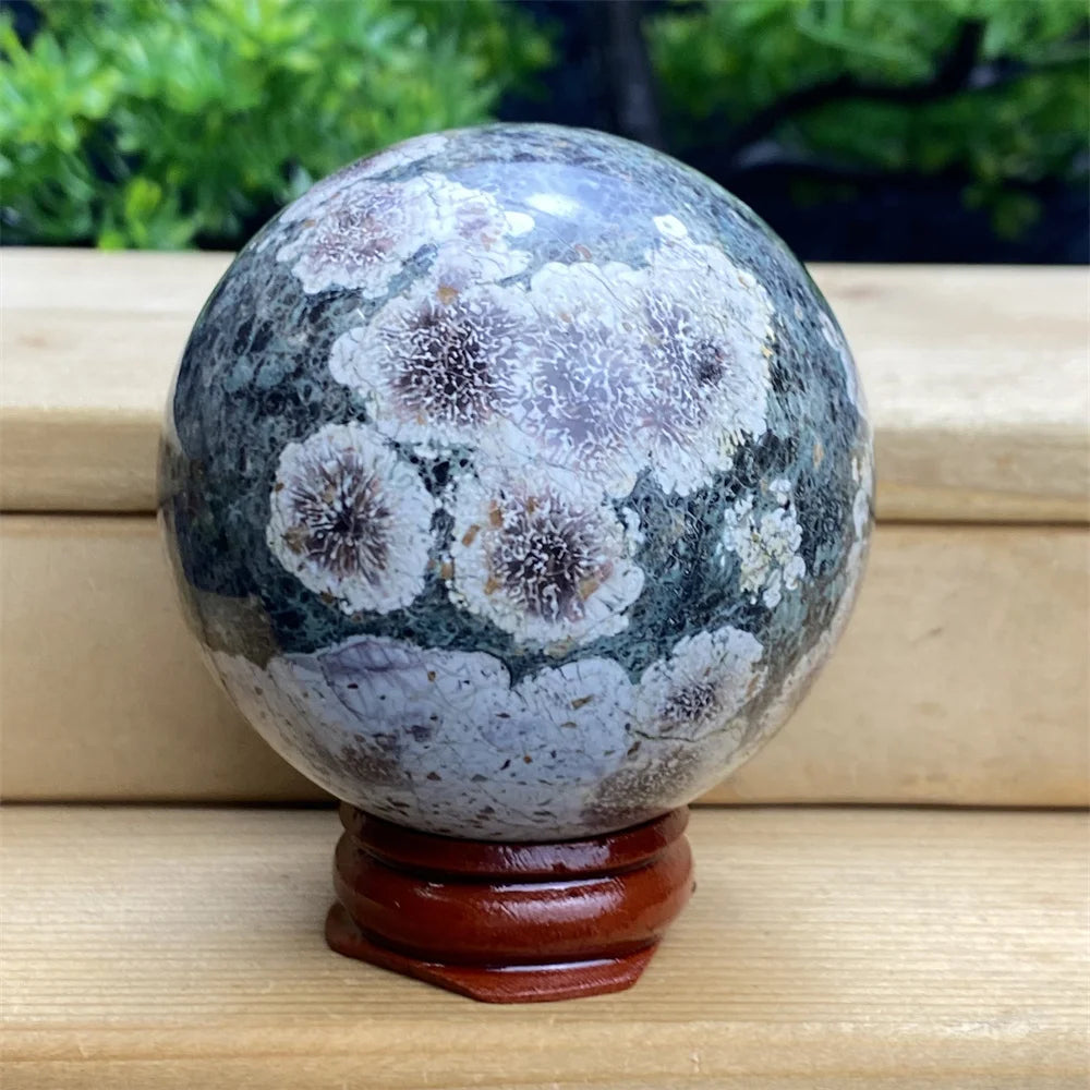 1pcNatural Green Cherry Blossom Stone Agate Gem Energy Sphere Healing Reiki Crystal Ball Garden Aquarium Home Decor Holiday Gift