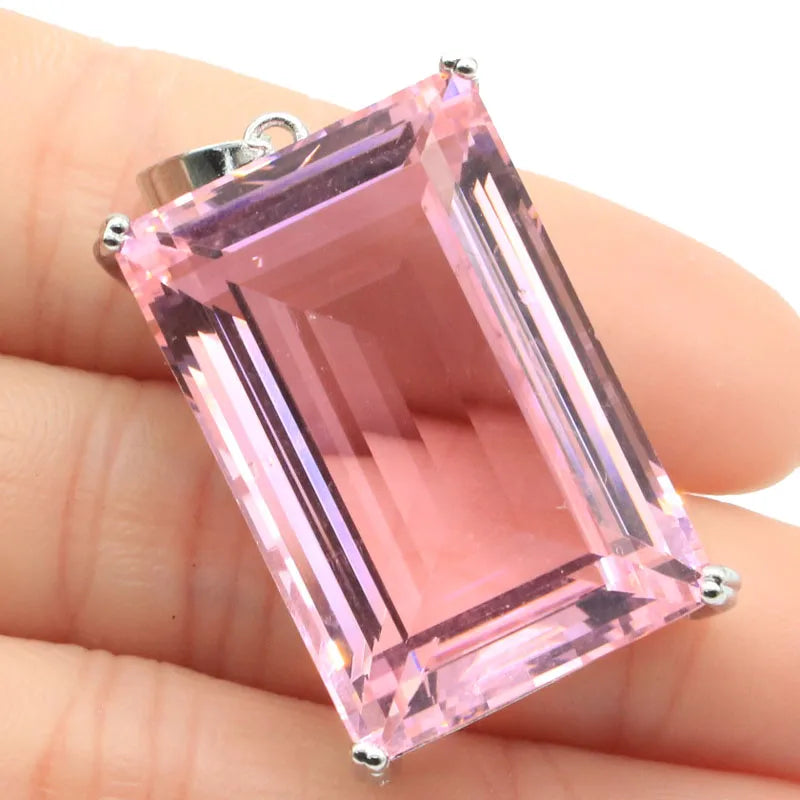 Buy 3 Get 1 Free 40x21mm Big Rectangle Gemstone Orange Spessartine Garnet Aquamarine Kunzite Peridot Women Silver Pendant