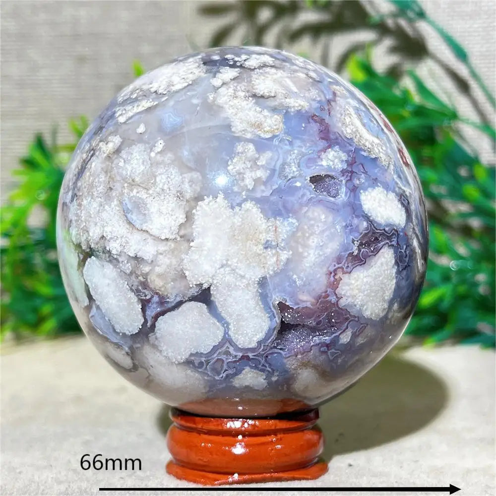 Esfera de Ágata de Flor Roxa Bola de Cristal Natural Drusa Mineral Pedras Preciosas Minerais Ornamentos Espirituais Decoração para Casa + Suporte