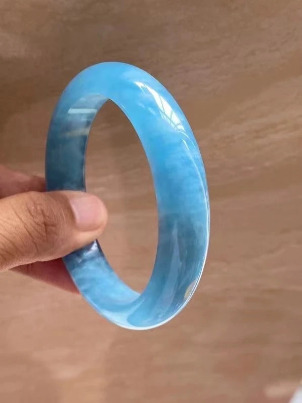 Pulseira redonda de água-marinha azul natural do Brasil diâmetro interno 61 mm pedra da moda para mulheres AAAAAA