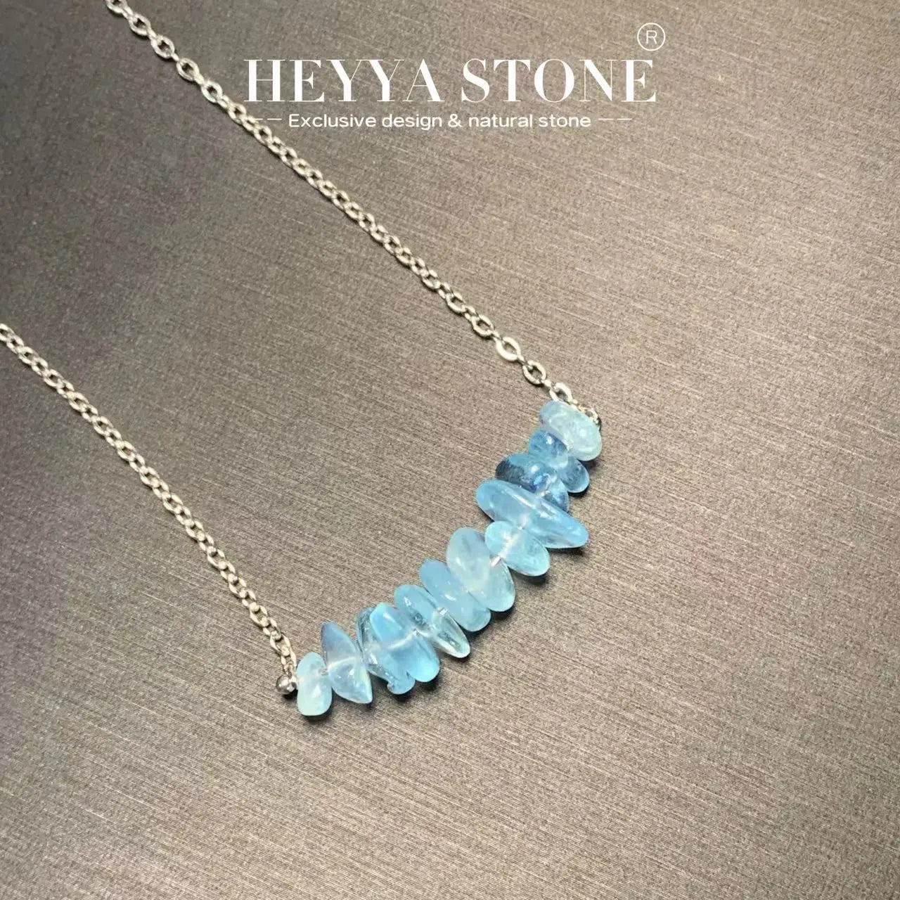 HEYYA STONE Natural Aquamarine Pendant Necklace For Women Stainless Steel Simple Fine Jewelry Gemstone Classic Style