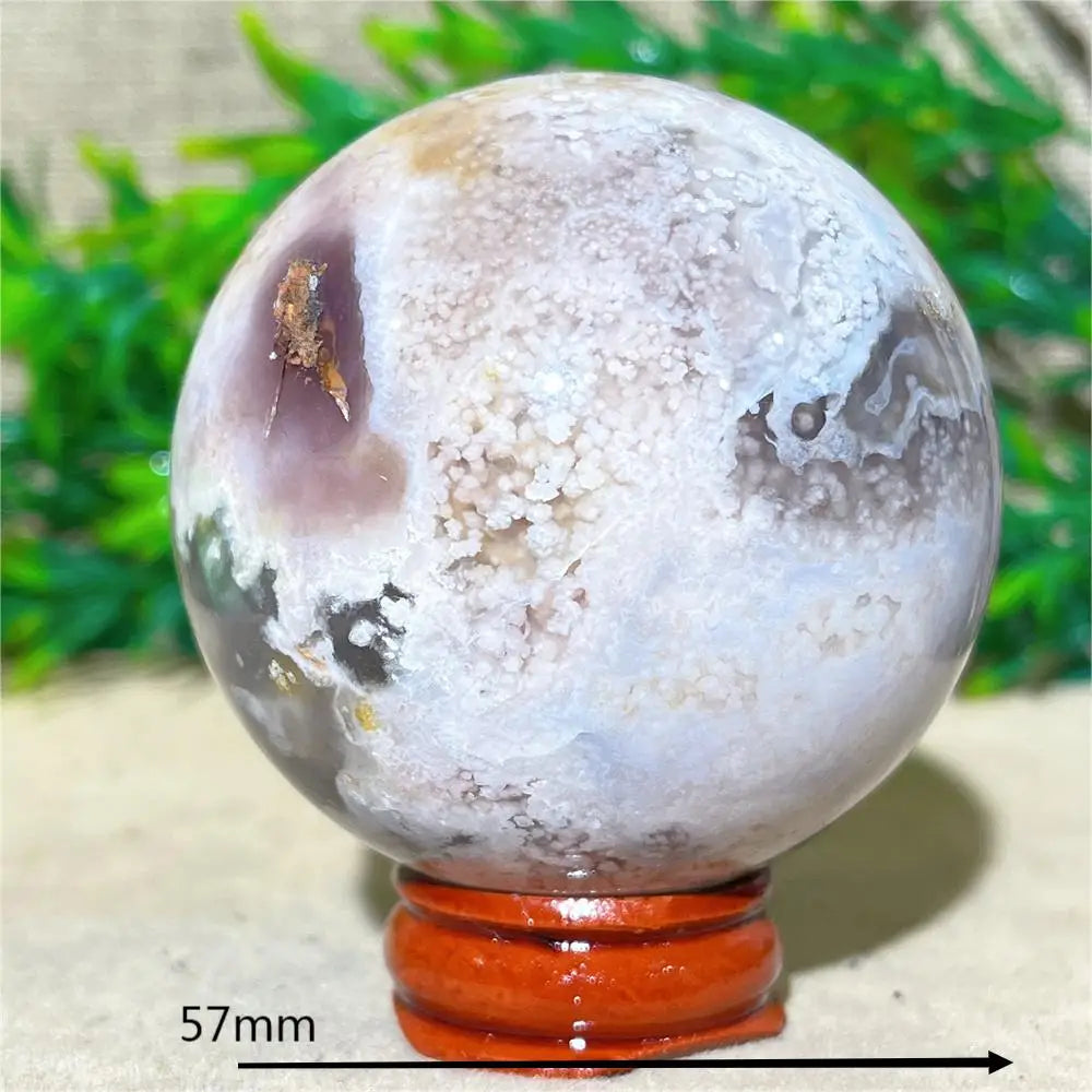 Esfera de Ágata de Flor Roxa Bola de Cristal Natural Drusa Mineral Pedras Preciosas Minerais Ornamentos Espirituais Decoração para Casa + Suporte