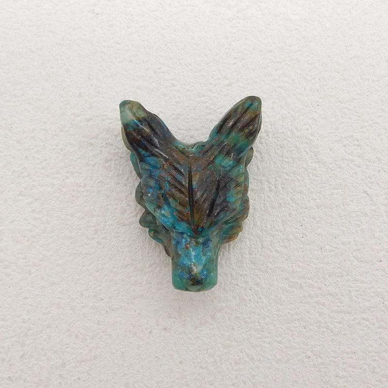 Pingente de cabeça de lobo esculpido à mão em pedra natural semipreciosa crisocola 35x26x4mm 12,9g acessórios para colar de joias da moda