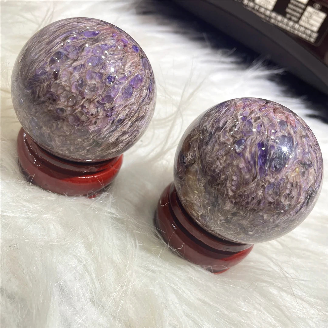 5.5cm Natural Gemstone Charoite Quartz Crystal Sphere Healing Chakras Mineral Ball Valuable Stone Indie Decor Desk Ornament