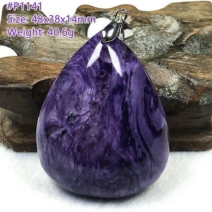 Colgante de collar de charoita morada natural de primera calidad, joyería para mujeres, hombres, regalo de suerte, cuentas de plata de cristal de belleza, piedra rusa AAAAA