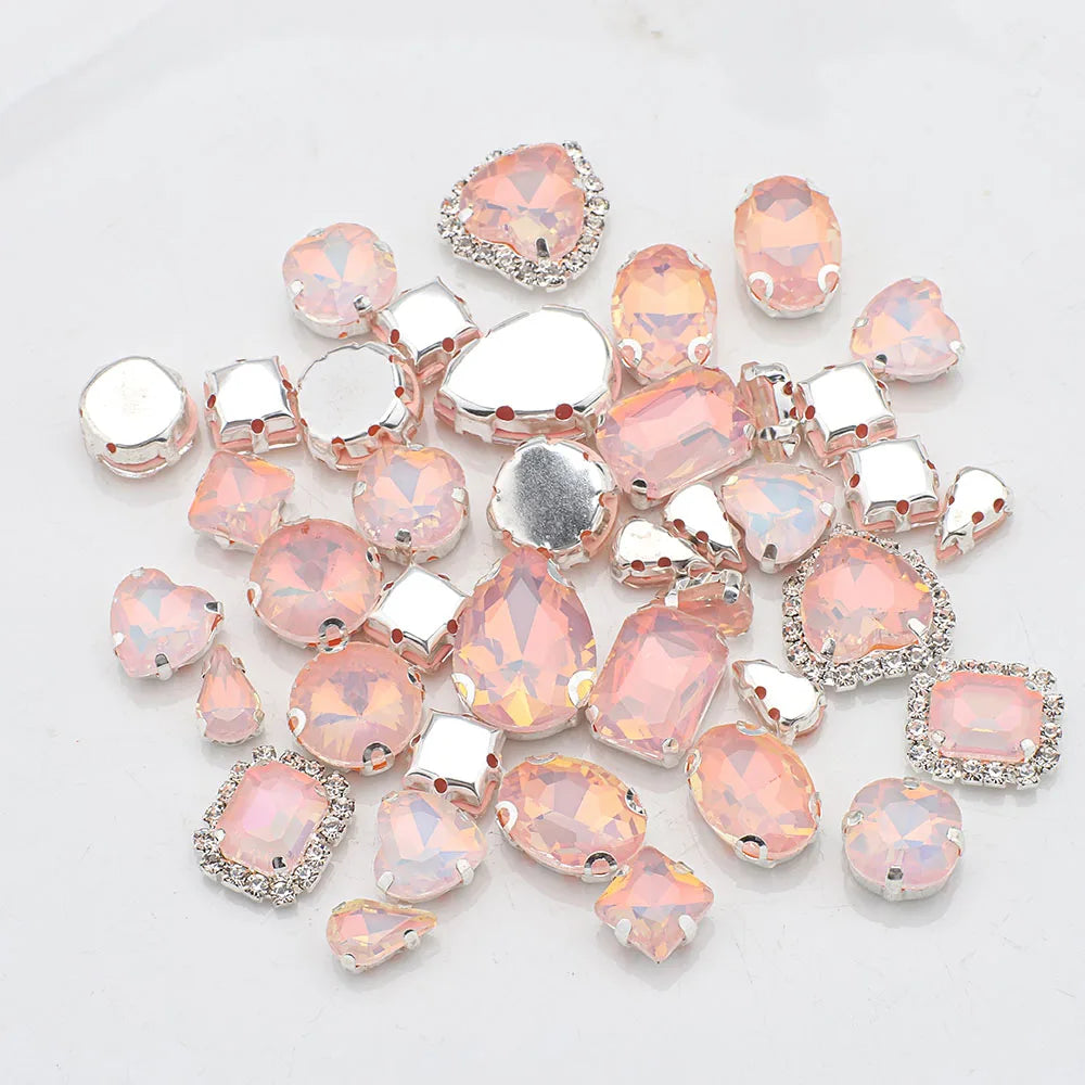 40 peças/saco Mix Shape Opal Vidro Solto Garra Strass Gemas Prata Flatback Para Artesanato Cristal Costurar Para Vestido Roupas Decoração