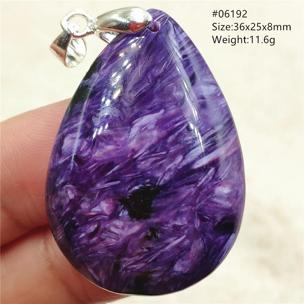 Natural Purple Charoite Water Drop Gemstone Pendant Women Men Charoite Bead Best Necklace Jewelry 925 Sterling Silver AAAAAA