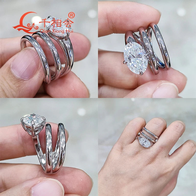 5ct 8*12mm oval shape 3 Circle Snake Ring  D vvs white moissanite S925 Sterling Silver Jewelry Engagement Ladies