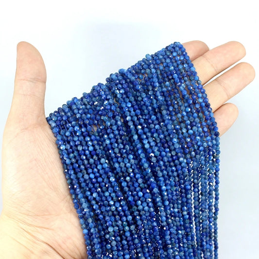 Natural Faceted Cut Blue Kyanite Micro Small Tiny Seed 3/4MM High Quality Loose Round Beads For Jewelry Making Bracelet Necklace