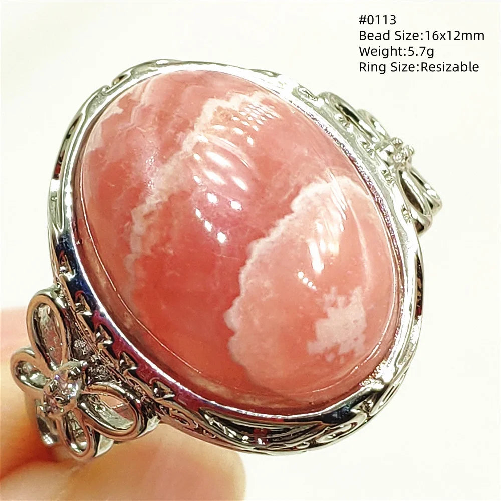 Natural Rose Rhodochrosite Ring Adjustable Ring Jewelry Woman Men Love Red Rhodochrosite Bead Healing Stone AAAAAA