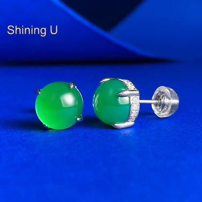 Shining U S925 Silver 6mm/8mm Simulated Chrysoprase Stud Earrings for Women New Chinese Style Fine Jewelry Gift