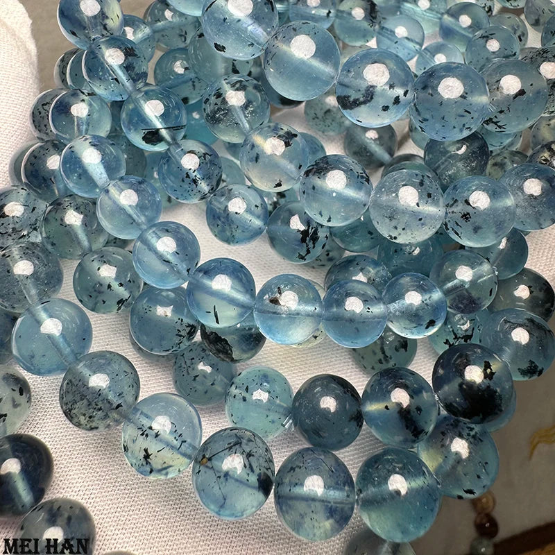 Meihan Natural Top Black Storm Aquamarine Tourmaline Smooth Round Loose Beads Bracelets Gems For Jewelry Making Design DIY Gift