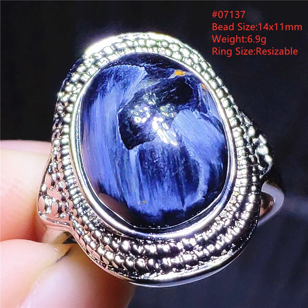 Natural Blue Pietersite Oval Adjustable Ring Women Jewelry Chatoyant Beads Namibia Jewelry Yellow Petersite Stone AAAAA