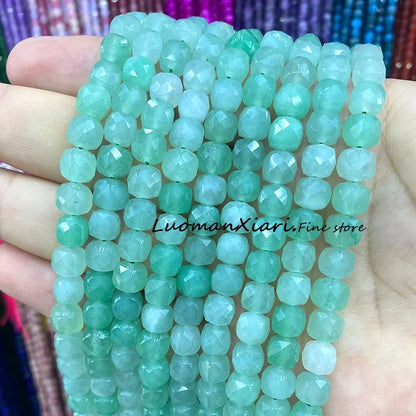 7-8MM Square Aquamarine Chalcedony Natural Stone Loose Cube Spacer Beads for Jewelry Making Diy Bracelet Charms Accessories