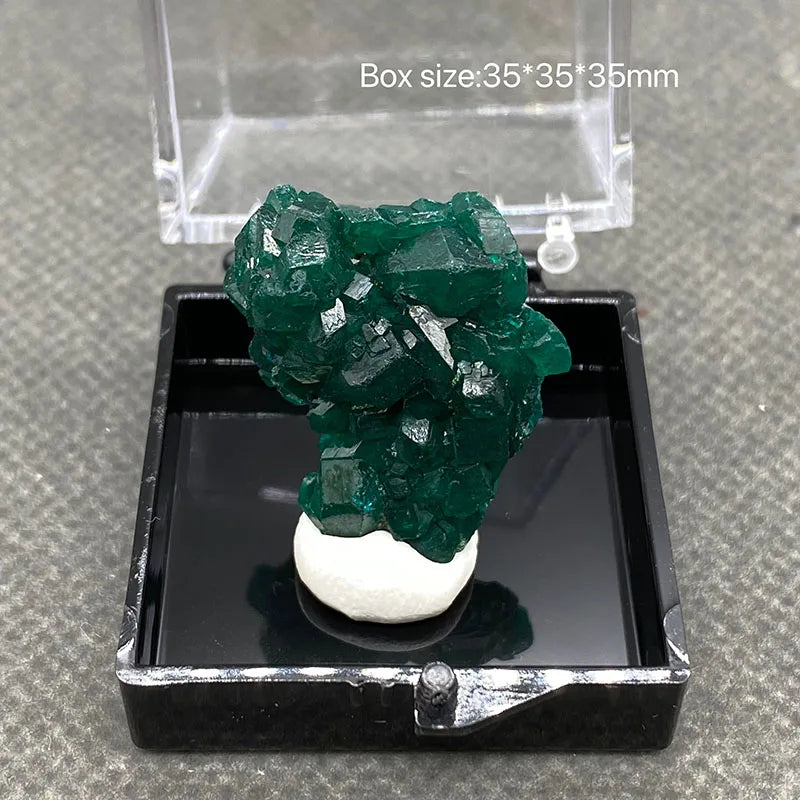 Piedras y cristales de cuarzo de dioptasa verde del Congo 100 % naturales + caja tamaño: 35 x 35 x 35 mm