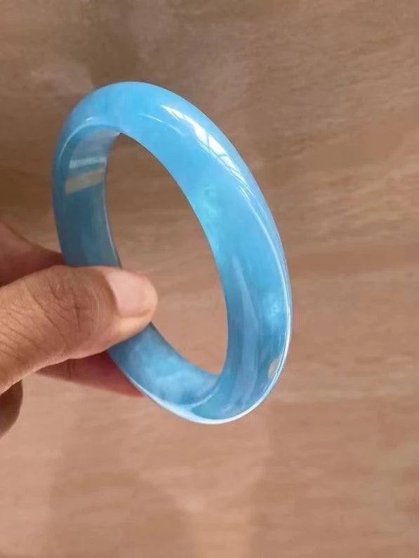 Pulseira redonda de água-marinha azul natural do Brasil diâmetro interno 61 mm pedra da moda para mulheres AAAAAA