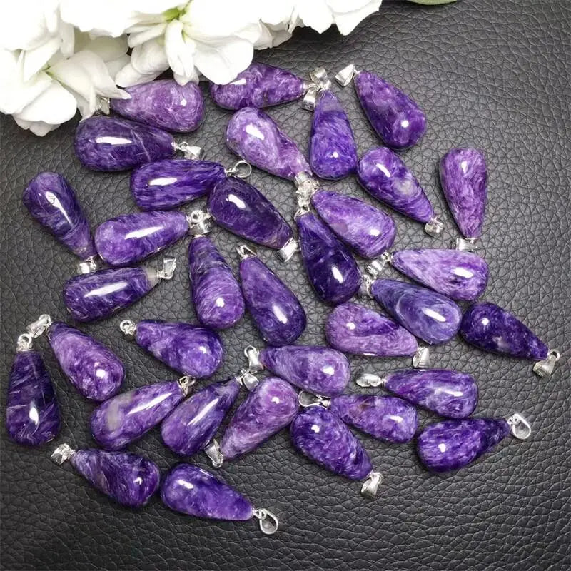 S925 Natural Charoite Pendant Jewelry Fashion Crystal Reiki Healing Stone DIY Accessories Gift 1PCS