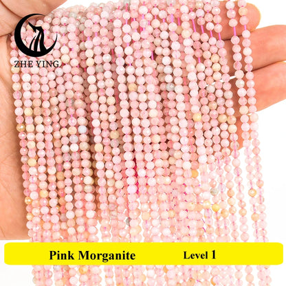 3mm Faceted Natural Stone Pink Morganite Beads Small Loose Spacer Beads for Jewelry Making Bracelet Necklace DIY Accessories