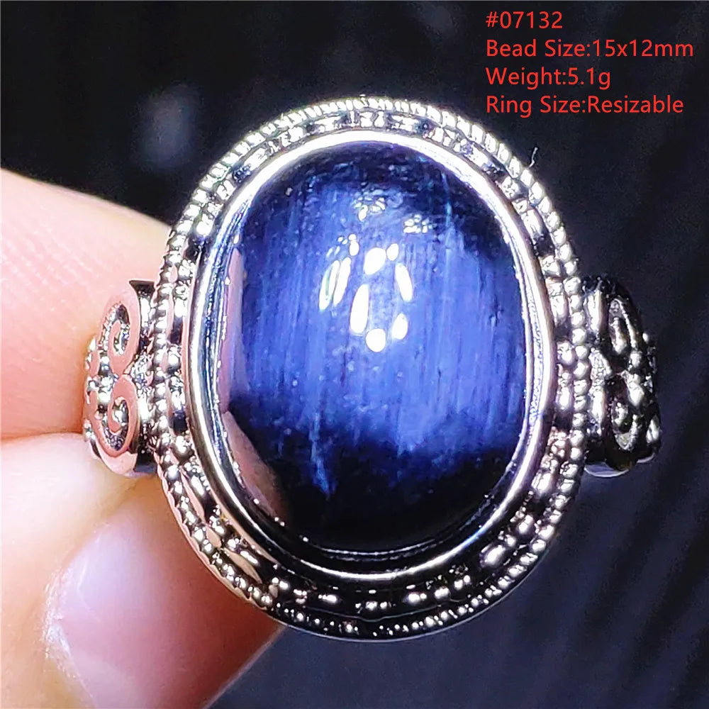 Natural Blue Pietersite Oval Adjustable Ring Women Jewelry Chatoyant Beads Namibia Jewelry Yellow Petersite Stone AAAAA