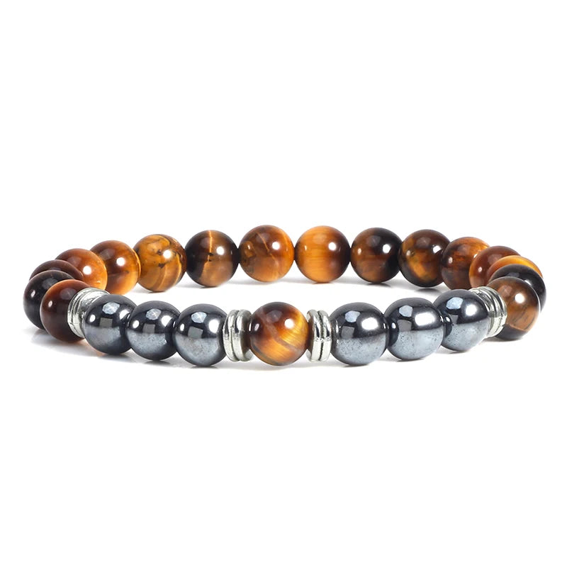 Charm Black Hematite Men Beads Bracelet Natural Tiger Eye Lava Weathered Stone Elastic Bracelets for Women Healing Yoga Jewelry