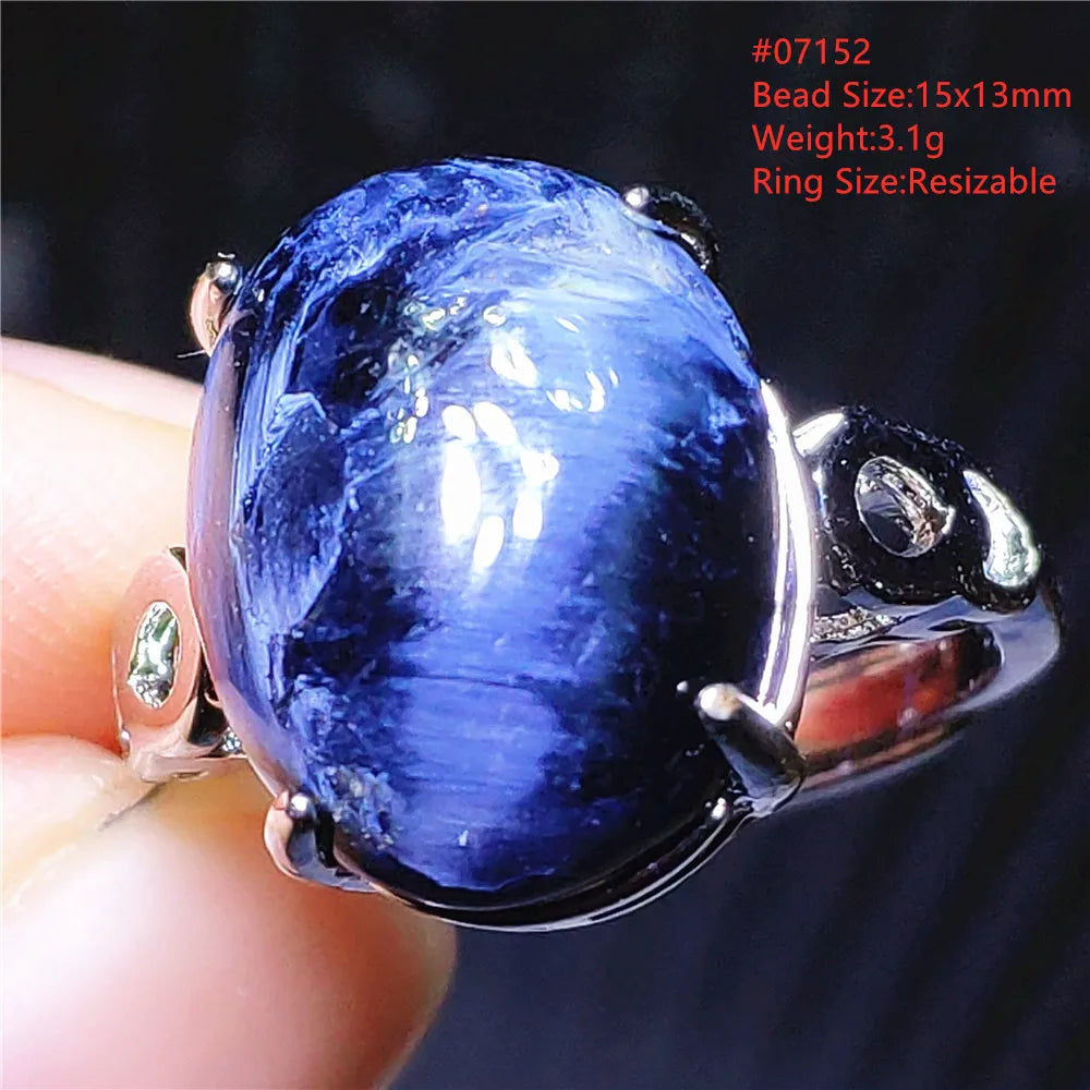 Natural Blue Pietersite Adjustable Ring Women Petersite Chatoyant Beads Namibia Fashion Jewelry Cat Eye Ring AAAAA