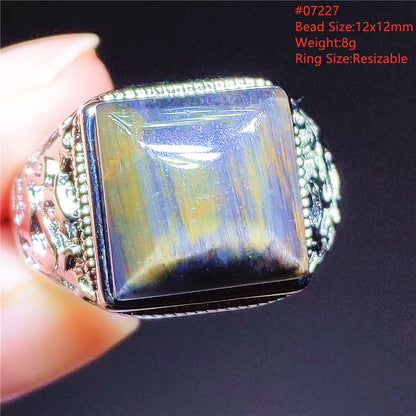 Natural Blue Pietersite Oval Adjustable Ring Women Jewelry Chatoyant Beads Namibia Jewelry Yellow Petersite Stone AAAAA