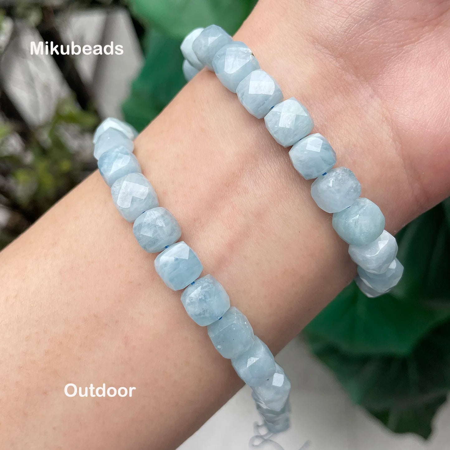 Wholesale Natural 8mm Aquamarine Faceted Square Loose Beads For Jewelry Making DIY Bracelets Necklace Mikubeads