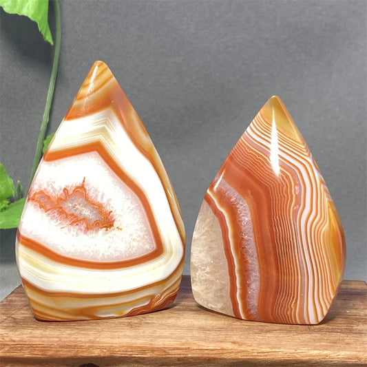 Natural Red Agate Striped Crystal Ornament Carnelian Healing Gemstone Free Form Torch Meditation Home Decor Holiday Gift