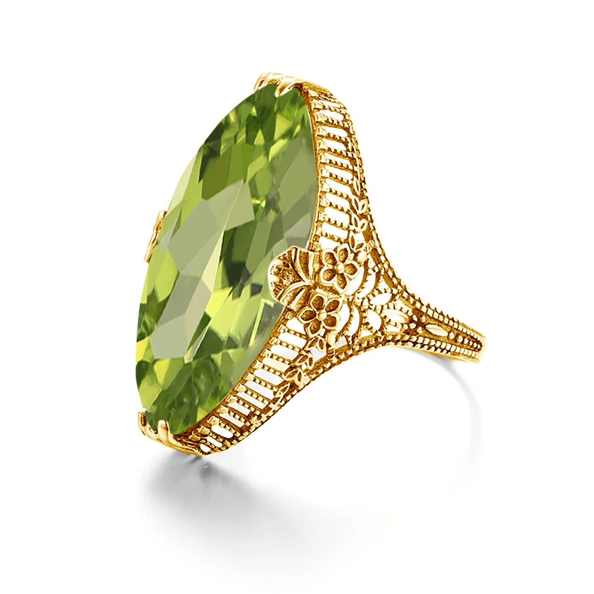 14*26mm Marquise Stone Olive Peridot Ring Gold For Women Trend Luxury Jewelry Birthstone Gems Unique Handmade Gift Female Sale