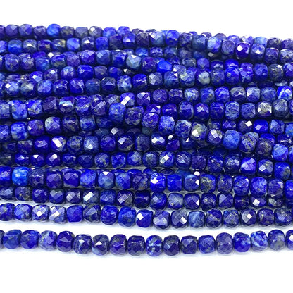 Veemake Natural Lapis Lazuli Faceted Round Rondelle Edge Cube Charms Gemstones Crystal Beads Jewelry