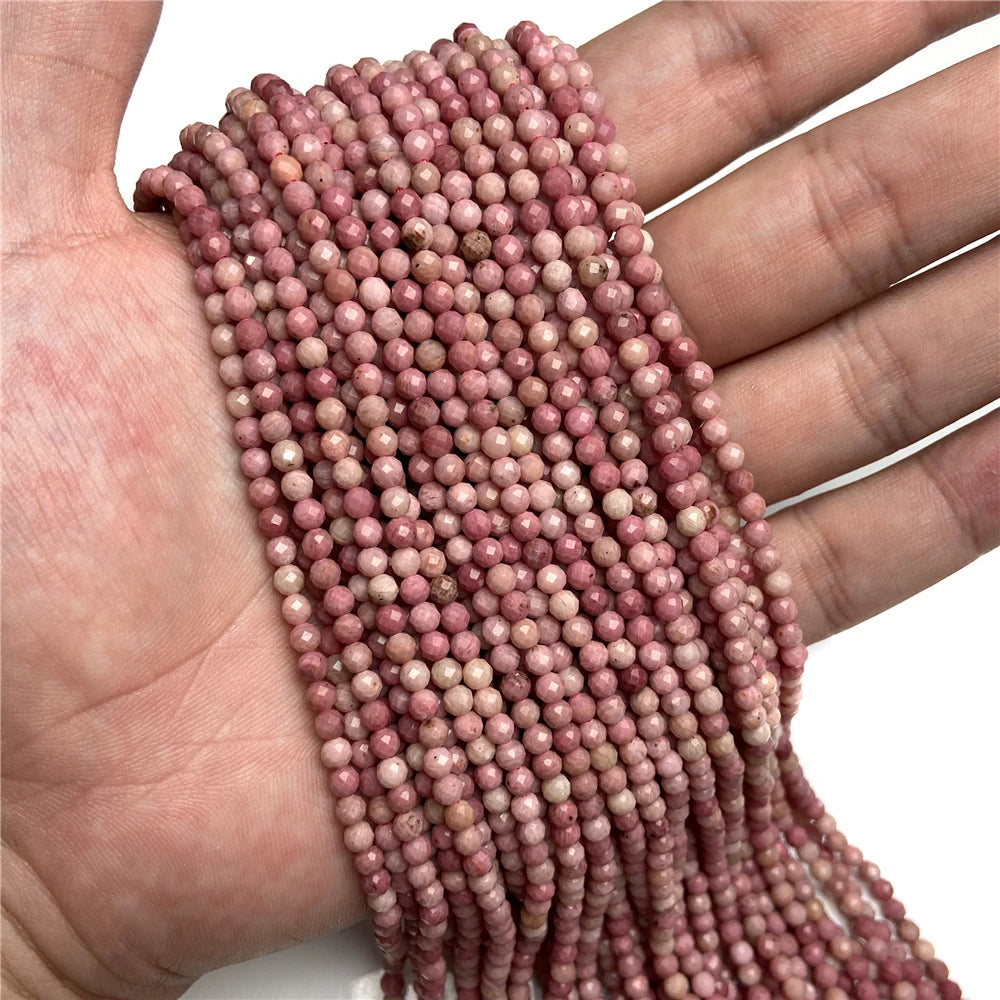 2 3 4mm Natural Rhodochrosite Stone Beads Round Small Faceted beads Using For Jewelry Making DIY Bracelet Necklace Accessory