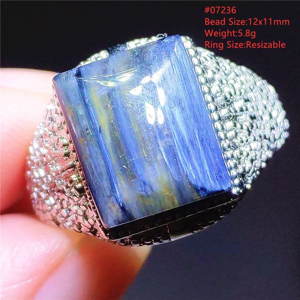 Natural Blue Pietersite Oval Adjustable Ring Women Jewelry Chatoyant Beads Namibia Jewelry Yellow Petersite Stone AAAAA