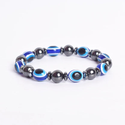 Blue Evil Eye Polished Black Onyx Bracelet Men Women 6mm Bead Obisidian Hematite Resin Jewelry Pink Reiki Healing Bulk Wholesale