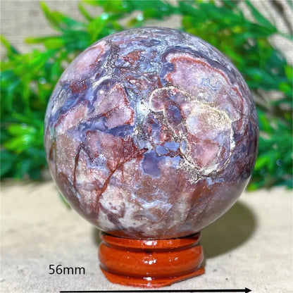 Esfera de Ágata de Flor Roxa Bola de Cristal Natural Drusa Mineral Pedras Preciosas Minerais Ornamentos Espirituais Decoração para Casa + Suporte