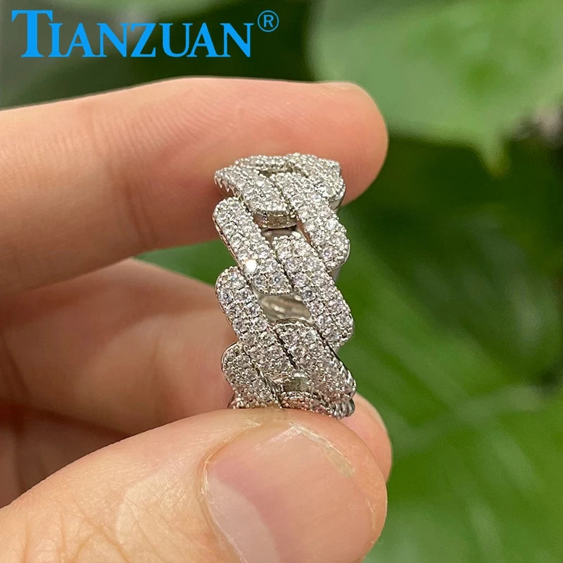 Trendy Hip Hop Rock Ring Luxury moissanite Cuban Chain Rings for Women Men Exquisite Gift Fine Jewelry