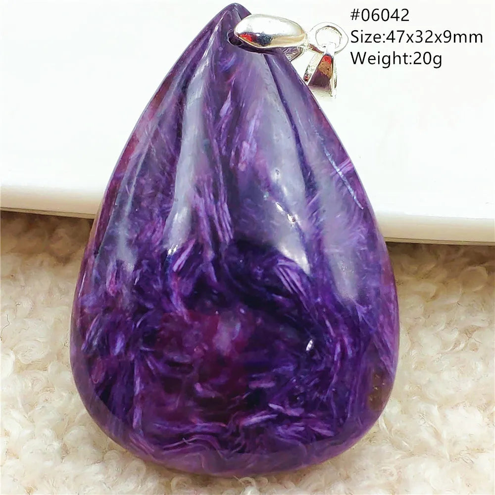 Natural Purple Charoite Water Drop Gemstone Pendant Women Men Charoite Bead Best Necklace Jewelry 925 Sterling Silver AAAAAA