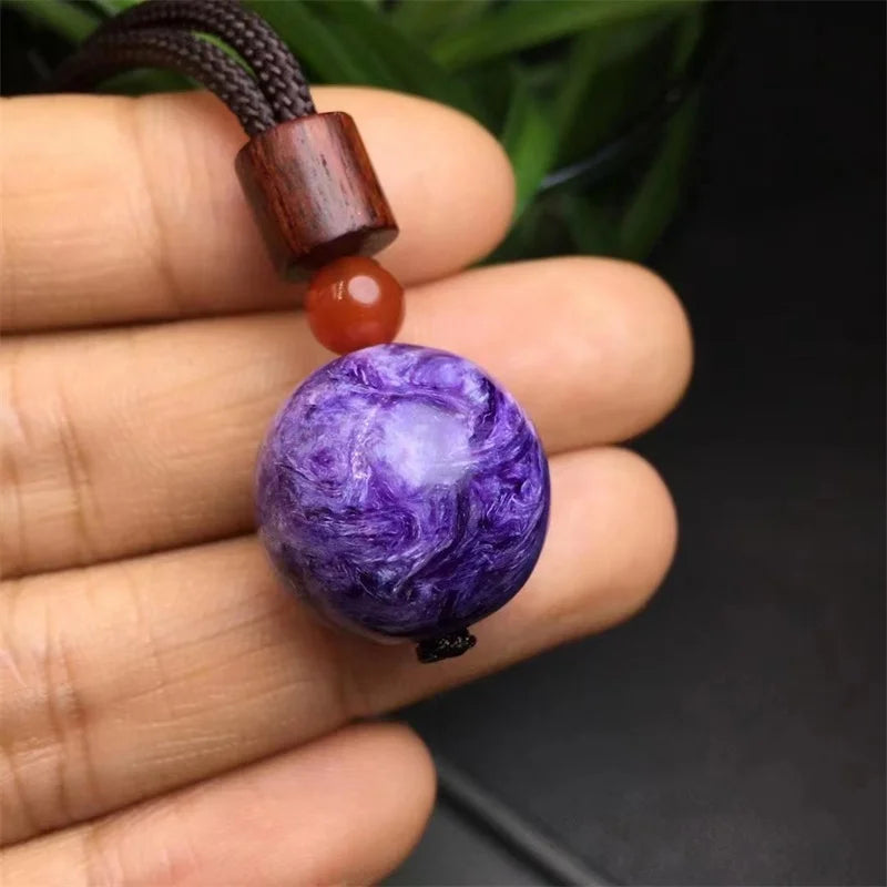 Colgante de esfera de charoita natural S925, cristal curativo, Reiki, regalo para mujer, colgante de joyería con piedras preciosas, regalo, 18 MM, 1 ud.