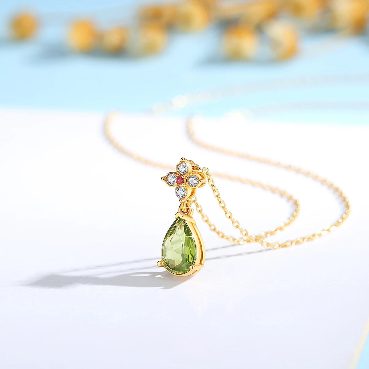 Szjinao 100% 18K Ouro Peridoto Colar 7*10mm Pedra Natural Lágrima K Ouro Pingente Jóias de Casamento Para Mulheres Com Certificado Novo