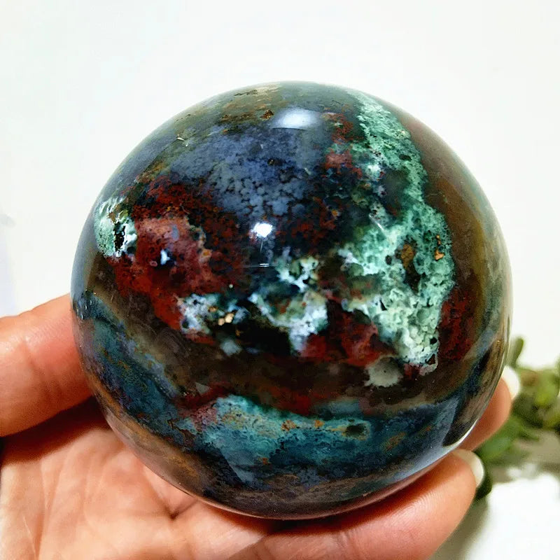 Natural Stone Pretty Ocean Jasper sphere Meditation Spirit Exorcism Feng Shui Crystal Ball Home Room Decoration Reiki Healing