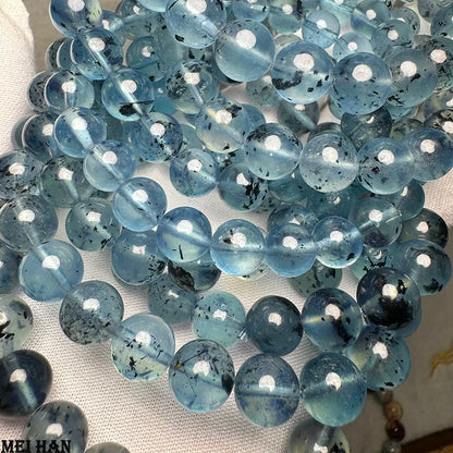 Meihan Natural Top Black Storm Aquamarine Tourmaline Smooth Round Loose Beads Bracelets Gems For Jewelry Making Design DIY Gift