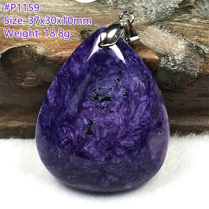 Colgante de collar de charoita morada natural de primera calidad, joyería para mujeres, hombres, regalo de suerte, cuentas de plata de cristal de belleza, piedra rusa AAAAA