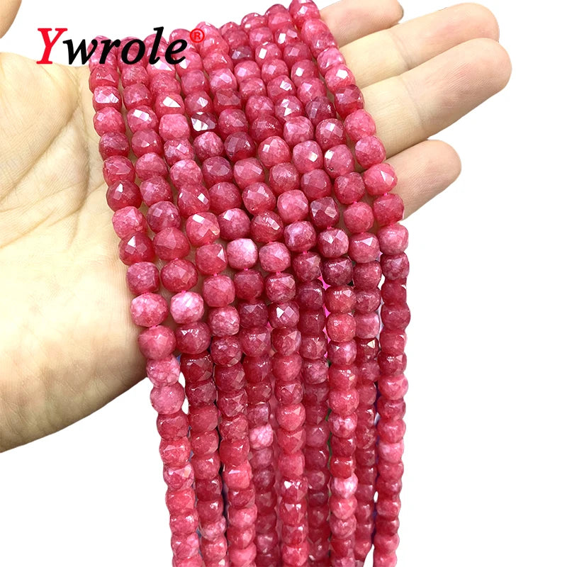 Cuentas espaciadoras de cubo de calcedonia roja de rodocrosita de piedra natural cuadrada facetada de 7-8 mm para hacer joyas, accesorios de pulsera de bricolaje