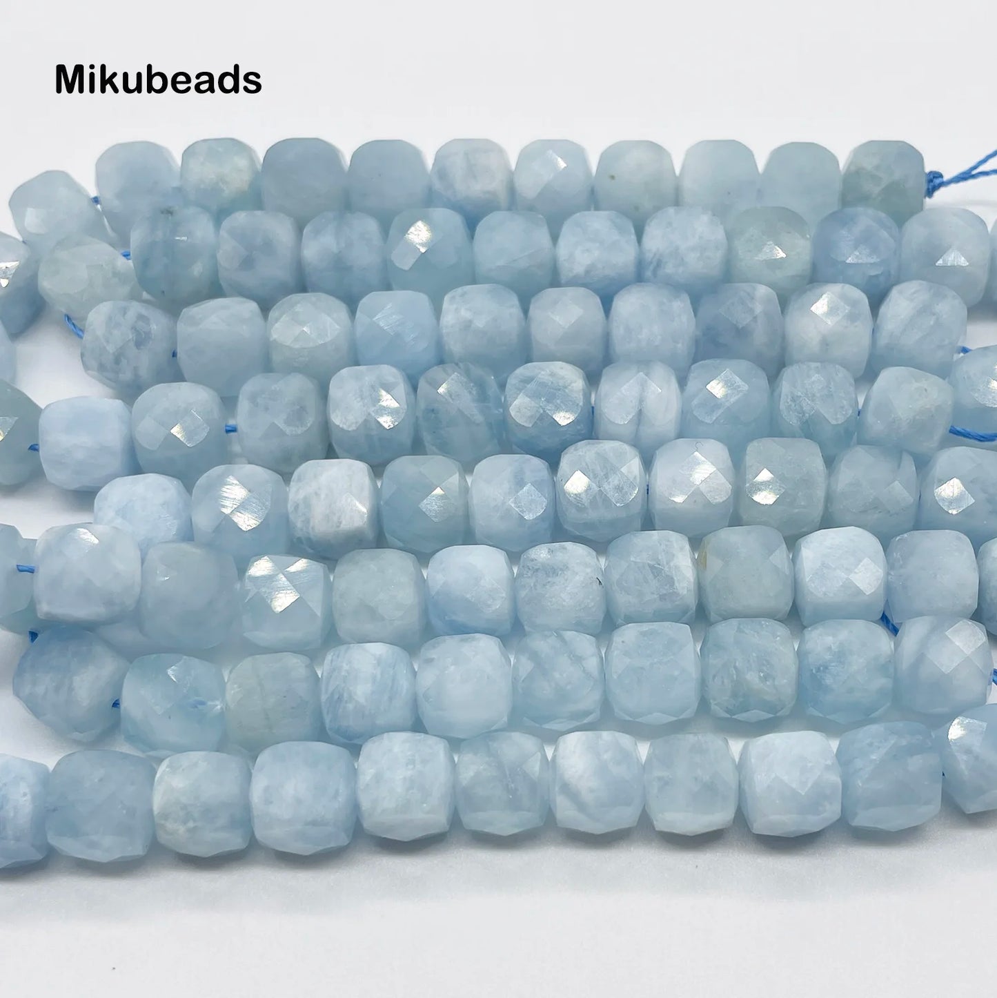 Wholesale Natural 8mm Aquamarine Faceted Square Loose Beads For Jewelry Making DIY Bracelets Necklace Mikubeads