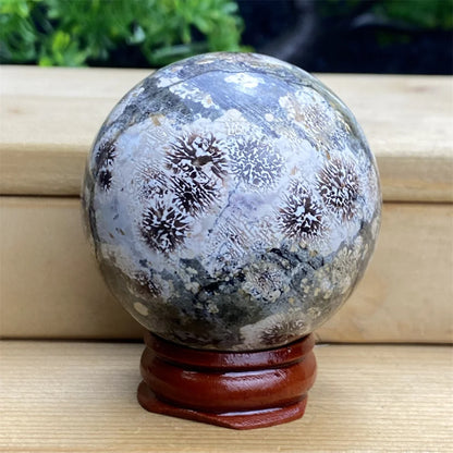 1pcNatural Green Cherry Blossom Stone Agate Gem Energy Sphere Healing Reiki Crystal Ball Garden Aquarium Home Decor Holiday Gift