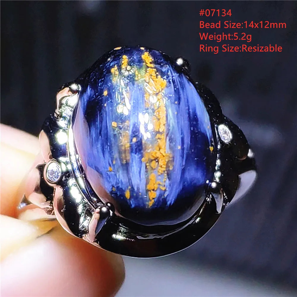 Natural Blue Pietersite Oval Adjustable Ring Women Jewelry Chatoyant Beads Namibia Jewelry Yellow Petersite Stone AAAAA