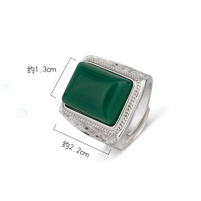 HOYON Vintage Green Agate &amp; Chrysoprase 925 Sterling Silver Ring â€“ Unique, Stylish, and Powerful Cocktail Ring for Men